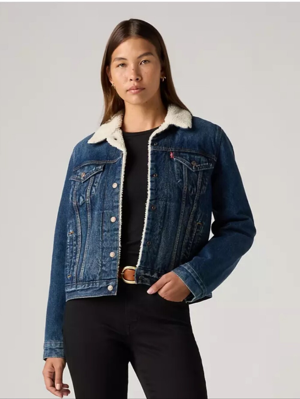 Levi's Women's Dark Blue Sherpa-Lined Denim Jacket